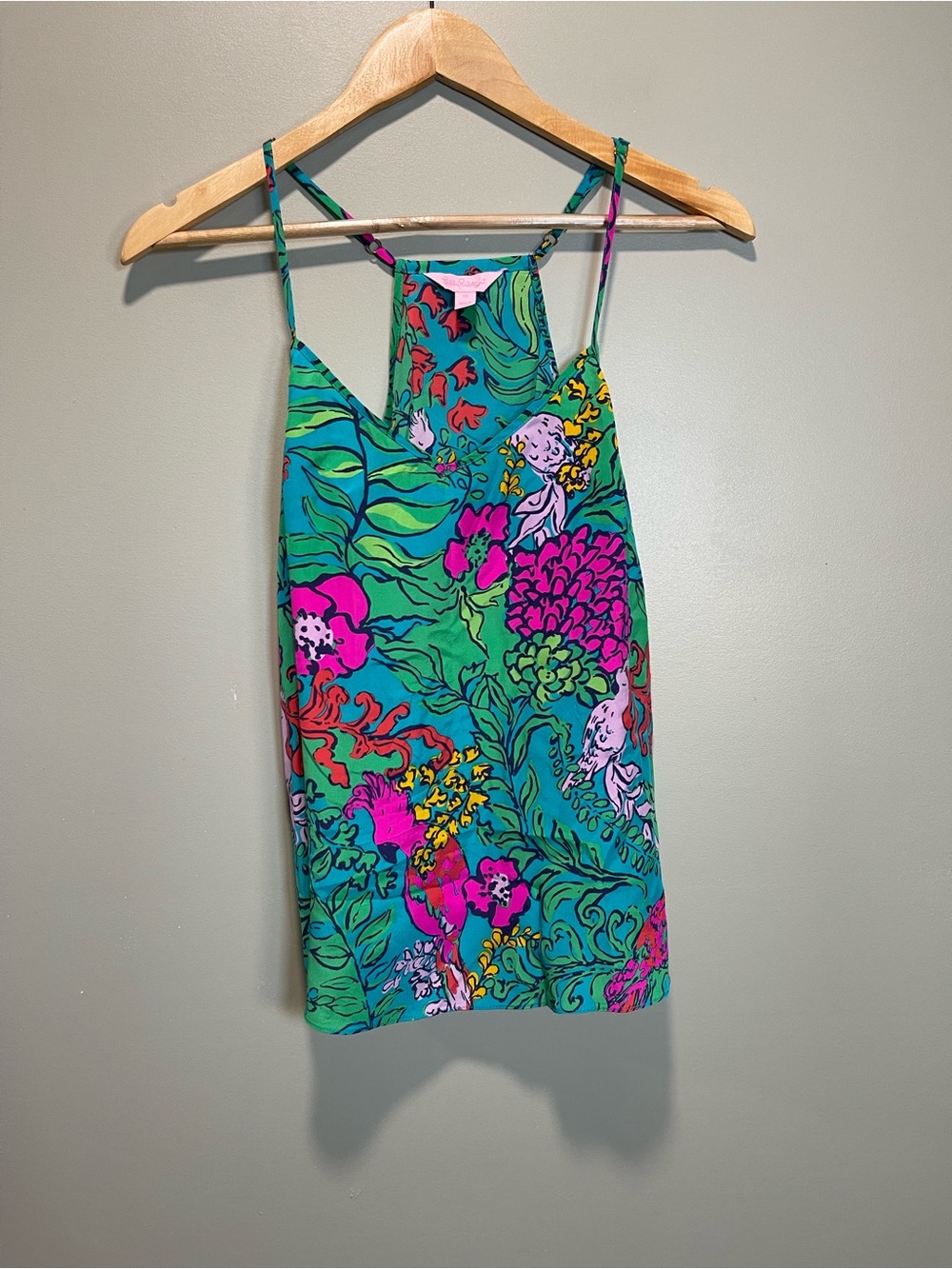 Lilly Pulitzer Turquoise Floral Silk Top with Pink & Green Accents Medium